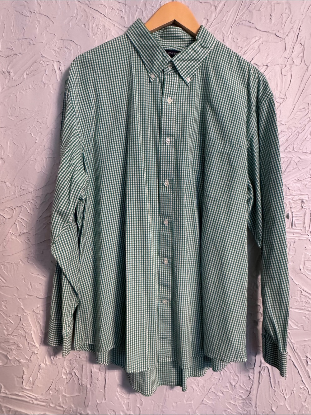 Lands' End Green Gingham Button-Down Shirt. Size XXL